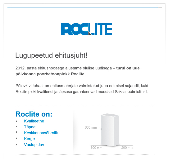 ROCLITE Poorbetioon ehitusplokk
