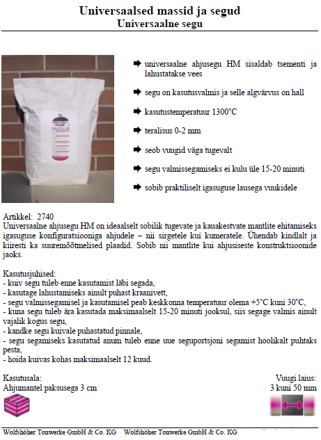 WO2740 UNIVERSAL HM ahjusegu ahjupottide ja šamottplaatide ja CPA CPA-K CPK plaatide paigaldamiseks TOOTJA Wolfshöher Tonwerke.PNG
