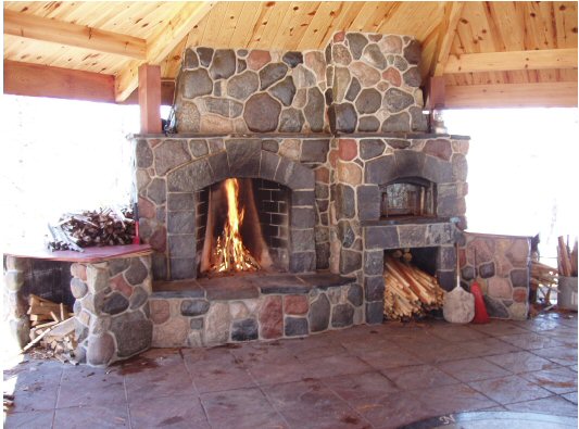 Avatud kamina ja pizzaahju kombinatsioon, kumb vasakul, kumb paremal pole veel klaarunud.